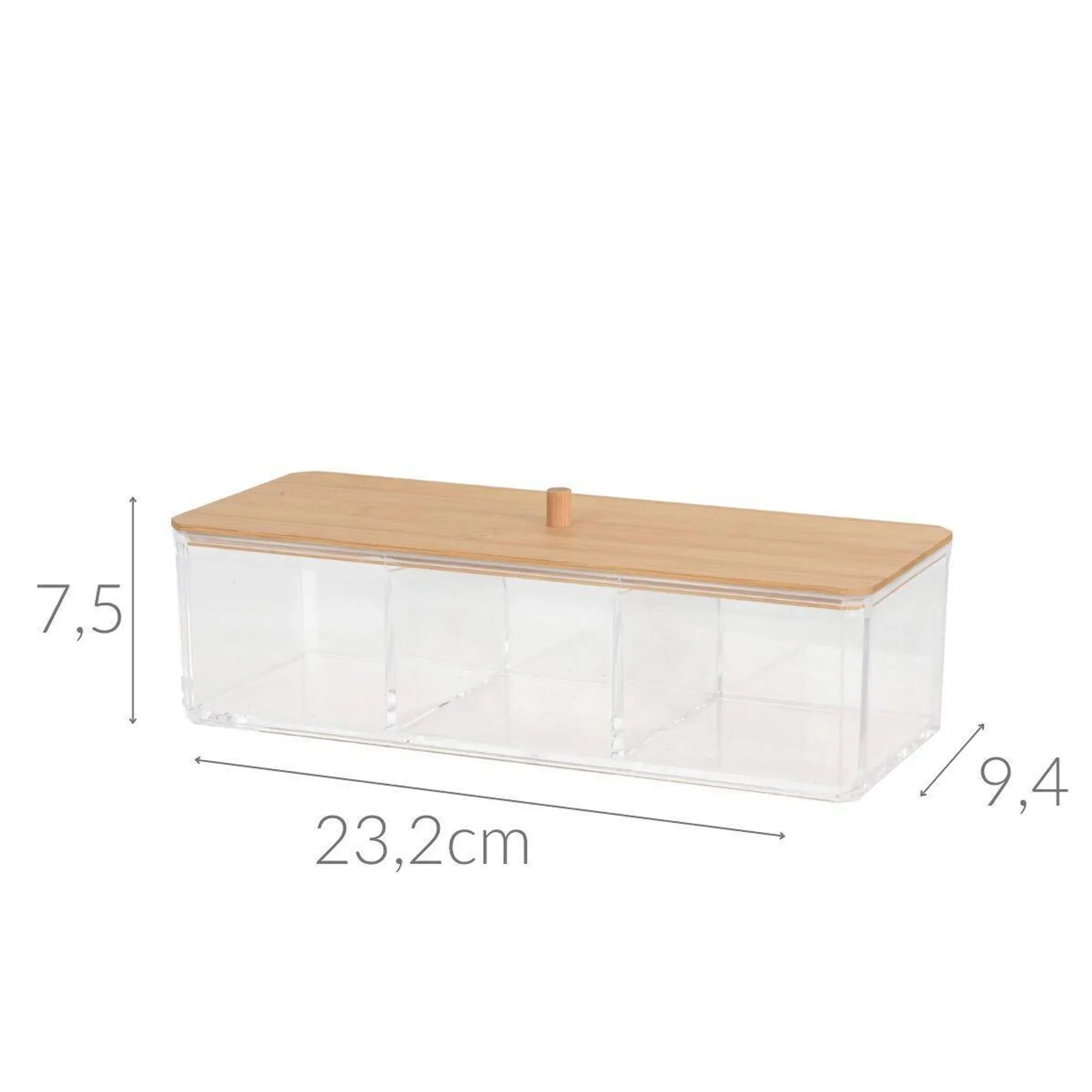 Eleganza Aufbewahrungsbehälter mit Bambusdeckel – 3-Fächer Organizer aus Acryl